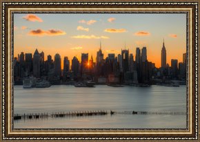 City by The Bay Framed Paintings - New York City Skyline at Sunrise I by Clarence Holmes