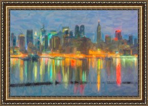 New York City Framed Paintings - New York City Skyline in Oil by Clarence Holmes