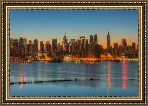 City by The Bay Framed Paintings - New York City Skyline Morning Twilight III by Clarence Holmes
