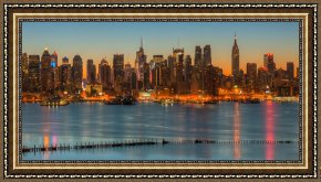 New York City Framed Paintings - New York City Skyline Morning Twilight IX by Clarence Holmes