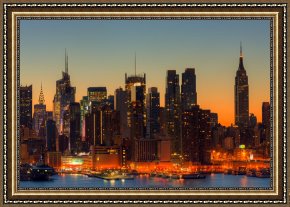 New York City Framed Paintings - New York City Skyline Morning Twilight VI by Clarence Holmes