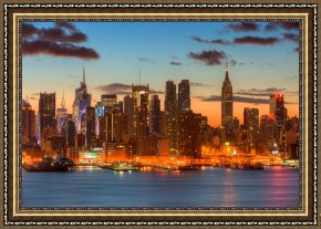 New York City Framed Paintings - New York City Skyline Morning Twilight VII by Clarence Holmes