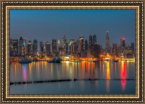 New York City Framed Paintings - New York City Skyline Morning Twilight XI by Clarence Holmes