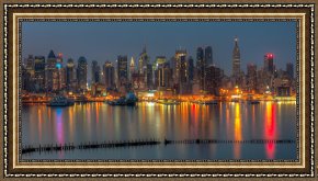 New York City Framed Paintings - New York City Skyline Morning Twilight XII by Clarence Holmes