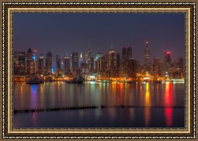 New York City Framed Paintings - New York City Skyline Morning Twilight XIII by Clarence Holmes