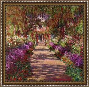 The Garden of Eden Framed Paintings - A Pathway in Monets Garden Giverny by Claude Monet