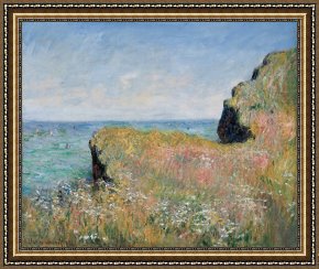 Claude Monet Framed Prints - Edge of the Cliff Pourville by Claude Monet