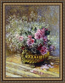 Vase Framed Prints - Roses in a Copper Vase by Claude Monet