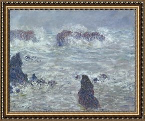 Belle Du Jour Framed Paintings - Storm off the Coast of Belle Ile by Claude Monet