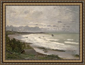 Claude Monet Framed Prints - The Beach at Sainte Adresse by Claude Monet