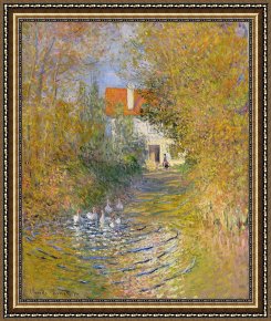 Ducks Framed Paintings - The Duck Pond by Claude Monet