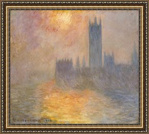 House Framed Prints - The Houses of Parliament at Sunset by Claude Monet
