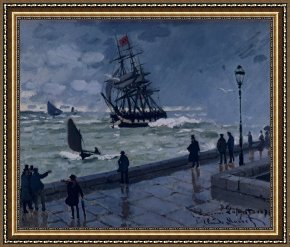 Claude Monet Framed Prints - The Jetty at Le Havre in Bad Weather by Claude Monet