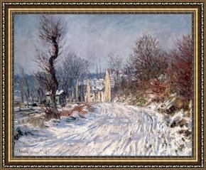 Claude Monet Framed Prints - The Road to Giverny in Winter by Claude Monet