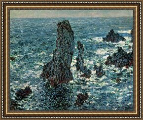 Belle Du Jour Framed Paintings - The Rocks at Belle Ile by Claude Monet