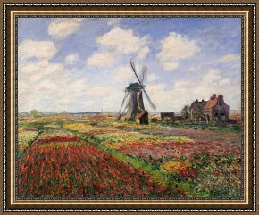 Claude Monet Framed Prints - Tulip Fields with the Rijnsburg Windmill by Claude Monet