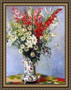 Flowers in a Blue Vase Framed Prints - Vase of Flowers by Claude Monet
