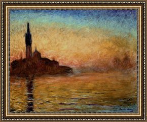 View of Delft Framed Paintings - View of San Giorgio Maggiore Venice by Twilight by Claude Monet