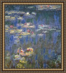 Cubist Lilies Framed Prints - Water Lilies by Claude Monet
