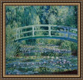 Cubist Lilies Framed Prints - Water Lilies And Japanese Bridge by Claude Monet