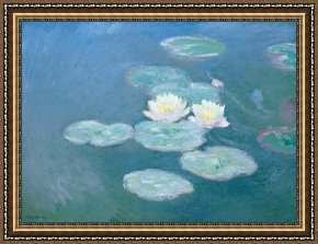 A Quiet Evening Framed Prints - Waterlilies Evening by Claude Monet
