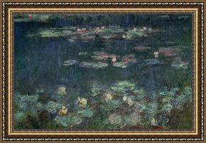 The Green Sail Framed Prints - Waterlilies Green Reflections by Claude Monet