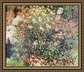 Woman with Cello Framed Prints - Women in the Flowers by Claude Monet