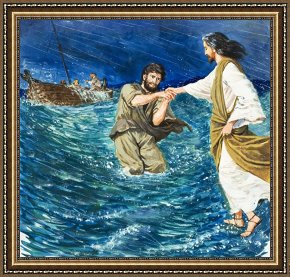 Water Framed Paintings - The Miracles of Jesus Walking on Water by Clive Uptton