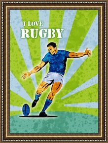 Pianist And Checker Players 1924 Framed Prints - Rugby Player Kicking The Ball by Collection 10