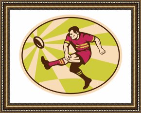 Pianist And Checker Players 1924 Framed Prints - Rugby player kicking the ball retro by Collection 10