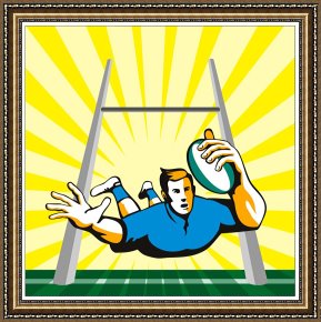 Pianist And Checker Players 1924 Framed Prints - Rugby Player try by Collection 10