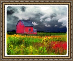 Red Elisabeth Riverbank Berlin Framed Paintings - The red barn by Collection 8