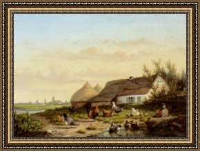 Ducks Framed Paintings - Farmyard with Chicken And Ducks by Cornelis Van Leemputten