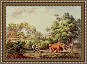 American Framed Prints - American Farm Scenes by Currier and Ives
