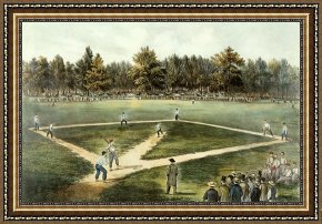 American Framed Prints - The American National Game of Baseball Grand Match at Elysian Fields by Currier and Ives
