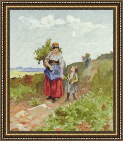 Path Framed Prints - French Peasants on a Path by Daniel Ridgway Knight