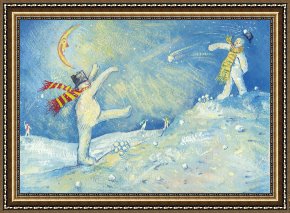 Round Midnight Framed Prints - Snowmen's Midnight Fun by David Cooke