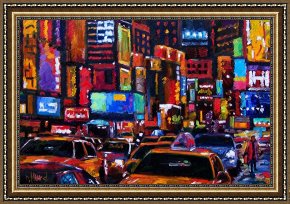 Square - Fort-philippe Framed Paintings - Times square by Debra Hurd