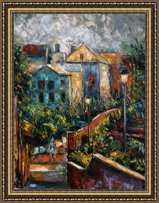 Village Framed Prints - Two Village Lamps by Debra Hurd