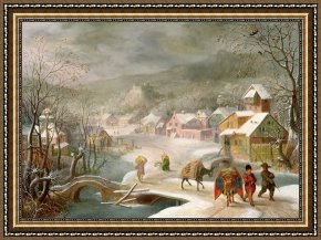 Path Framed Prints - A Winter Landscape with Travellers on a Path by Denys van Alsloot