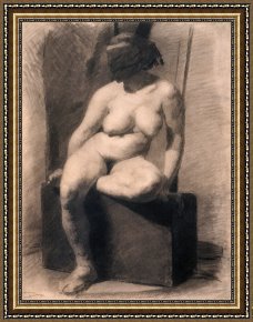 Seated Nude Framed Paintings - Study of a Seated Nude Woman Wearing a Mask by Eadweard J. Muybridge