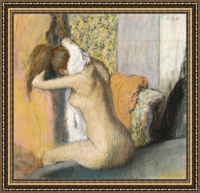 Bath Pastels Framed Paintings - After the Bath by Edgar Degas