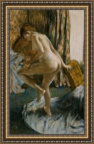 Unclothed Framed Paintings - After the Bath by Edgar Degas