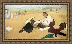 Scene Framed Prints - Beach Scene Little Girl Having Her Hair Combed By Her Nanny by Edgar Degas