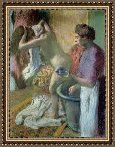 Bath Pastels Framed Paintings - Breakfast after a Bath by Edgar Degas