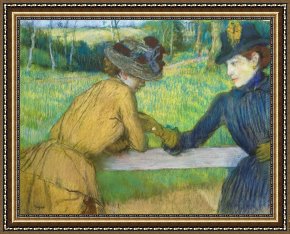The Brandenburg Gate Berlin Framed Paintings - Two women leaning on a gate by Edgar Degas