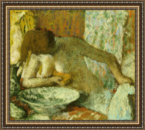 Unclothed Framed Paintings - Woman at her Toilet by Edgar Degas