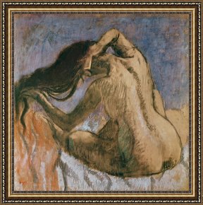 Woman with Cello Framed Prints - Woman Combing her Hair by Edgar Degas