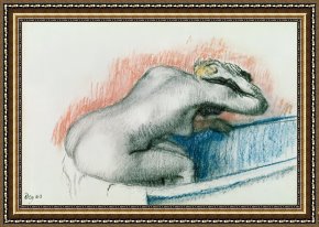 Bath Pastels Framed Paintings - Woman Washing in the Bath by Edgar Degas