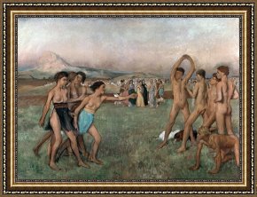 Young Framed Prints - Young Spartans Exercising by Edgar Degas